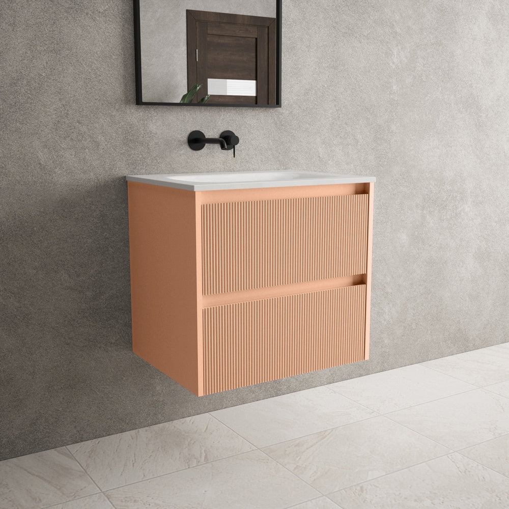 Scanalato Double Drawer Vanity Unit  With Beyondstone Basin - Peach Fuzz 600mm