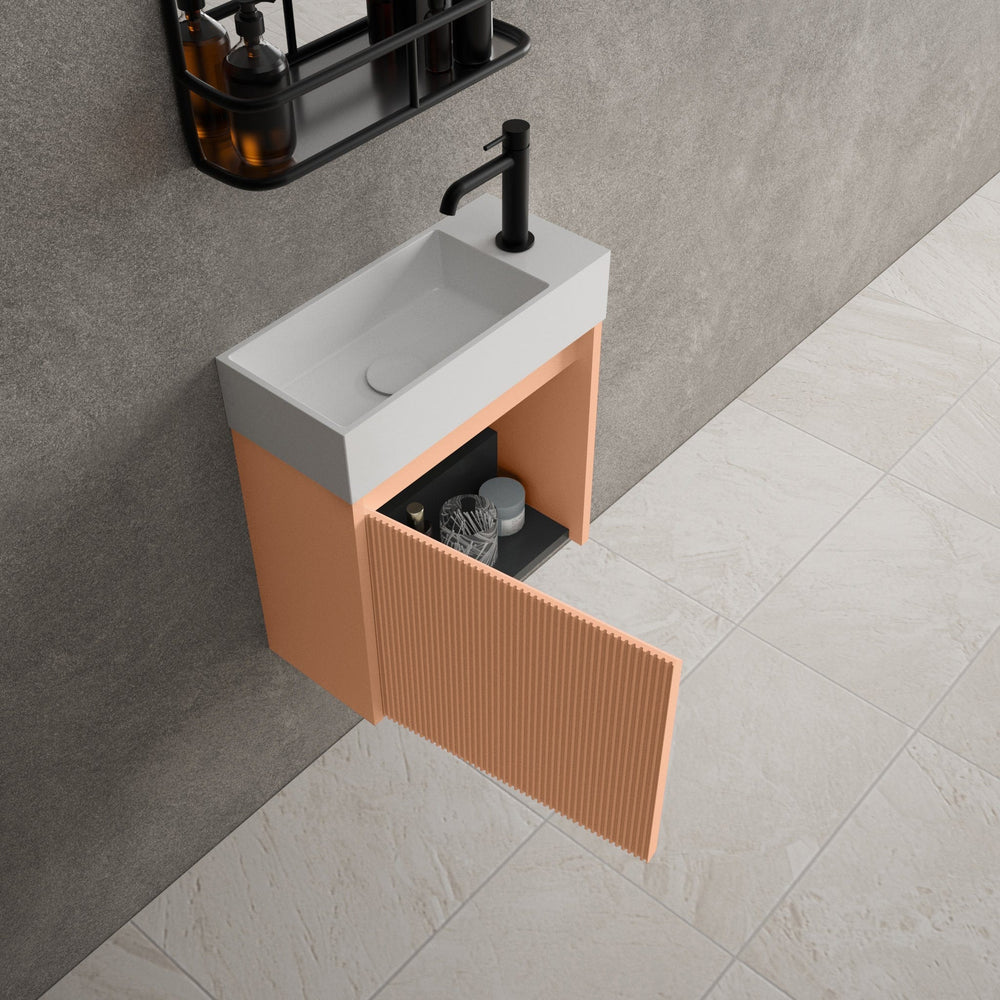 Scanalato Single Door Vanity Unit With Beyondstone Basin - Peach Fuzz 450mm