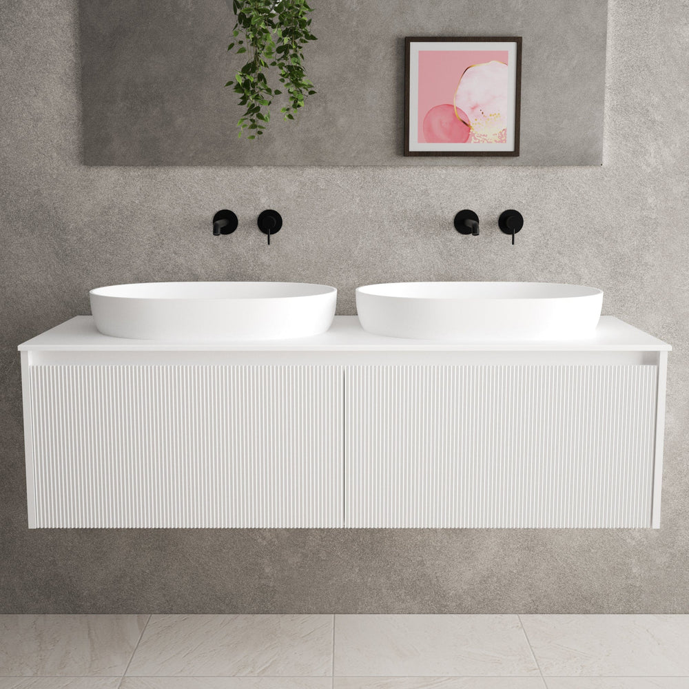 Scanalato Double Drawer Countertop Vanity Unit - Pure White 1400mm