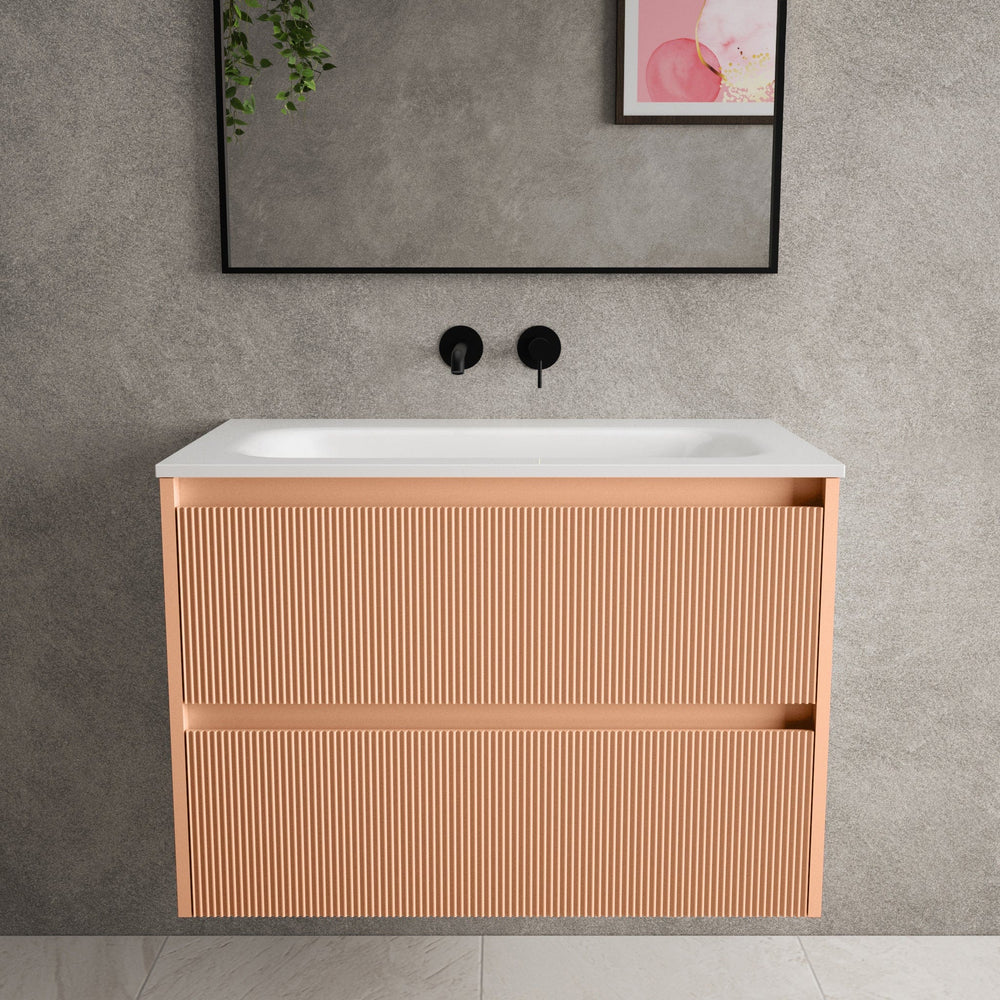 Scanalato Double Drawer Vanity Unit  With Beyondstone Basin - Peach Fuzz 800mm