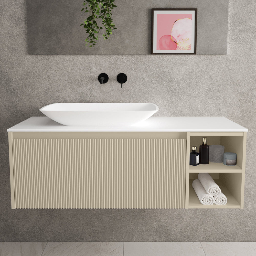 Scanalato Single Drawer Countertop Vanity Unit With Open Storage Space - Cashmere 1200mm