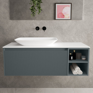 Scanalato Single Drawer Countertop Vanity Unit With Open Storage Space - Anthracite 1200mm