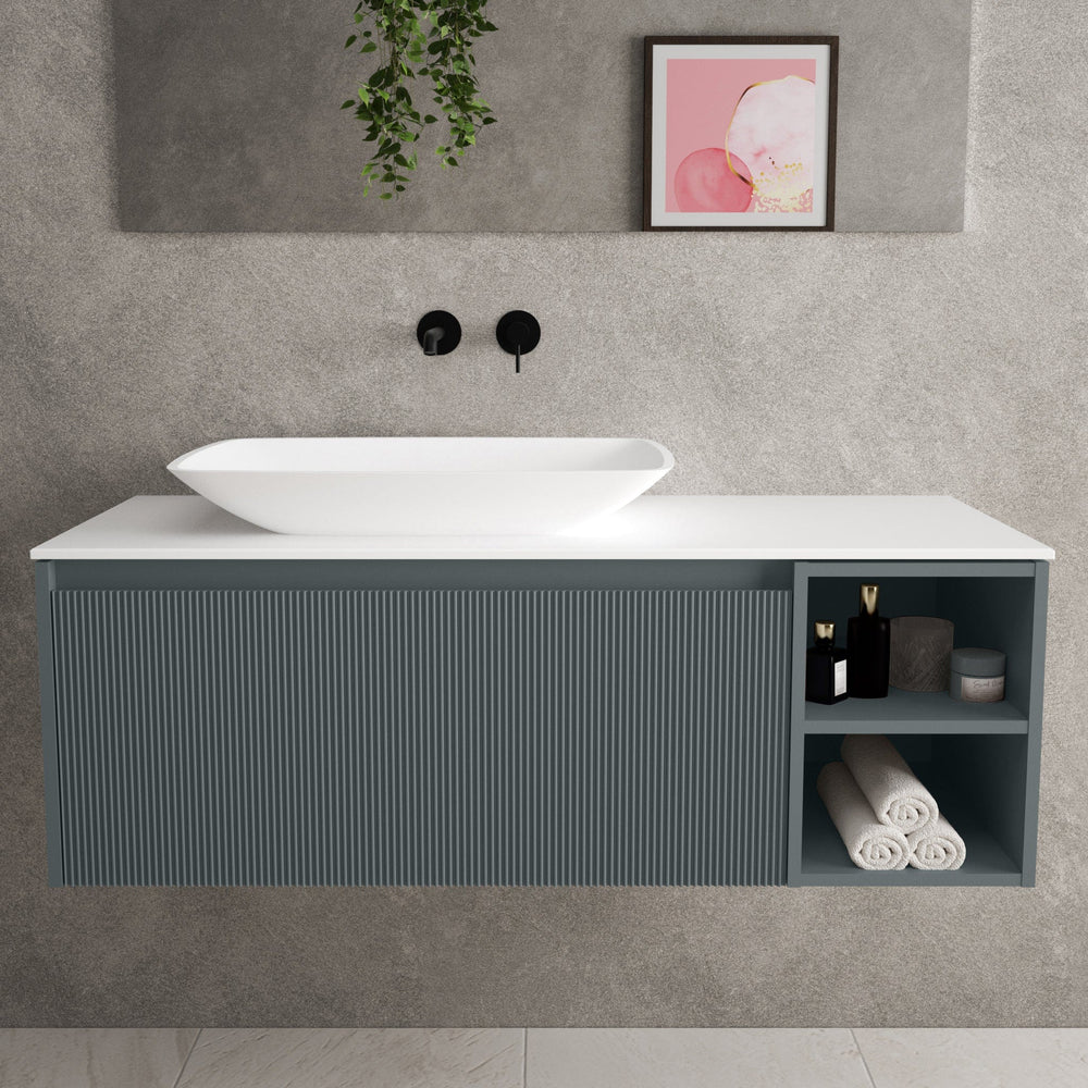 Scanalato Single Drawer Countertop Vanity Unit With Open Storage Space - Anthracite 1200mm