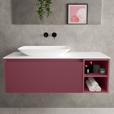 Scanalato Single Drawer Countertop Vanity Unit With Open Storage Space - Mineral Red 1200mm