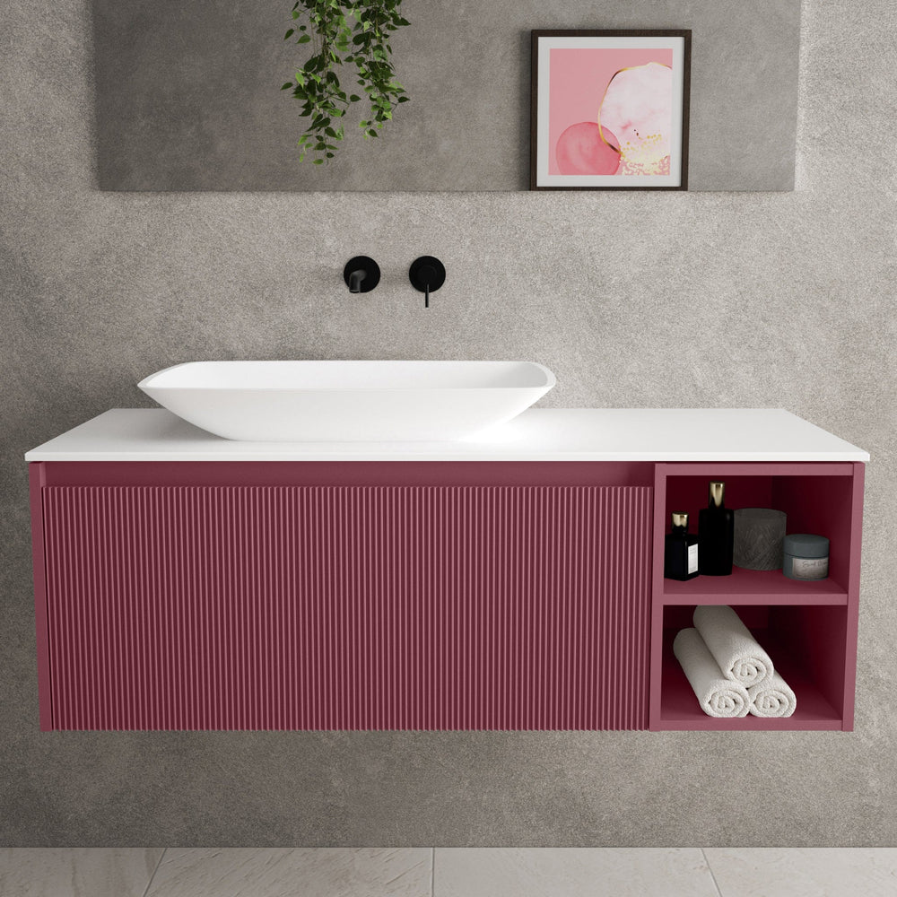 Scanalato Single Drawer Countertop Vanity Unit With Open Storage Space - Mineral Red 1200mm