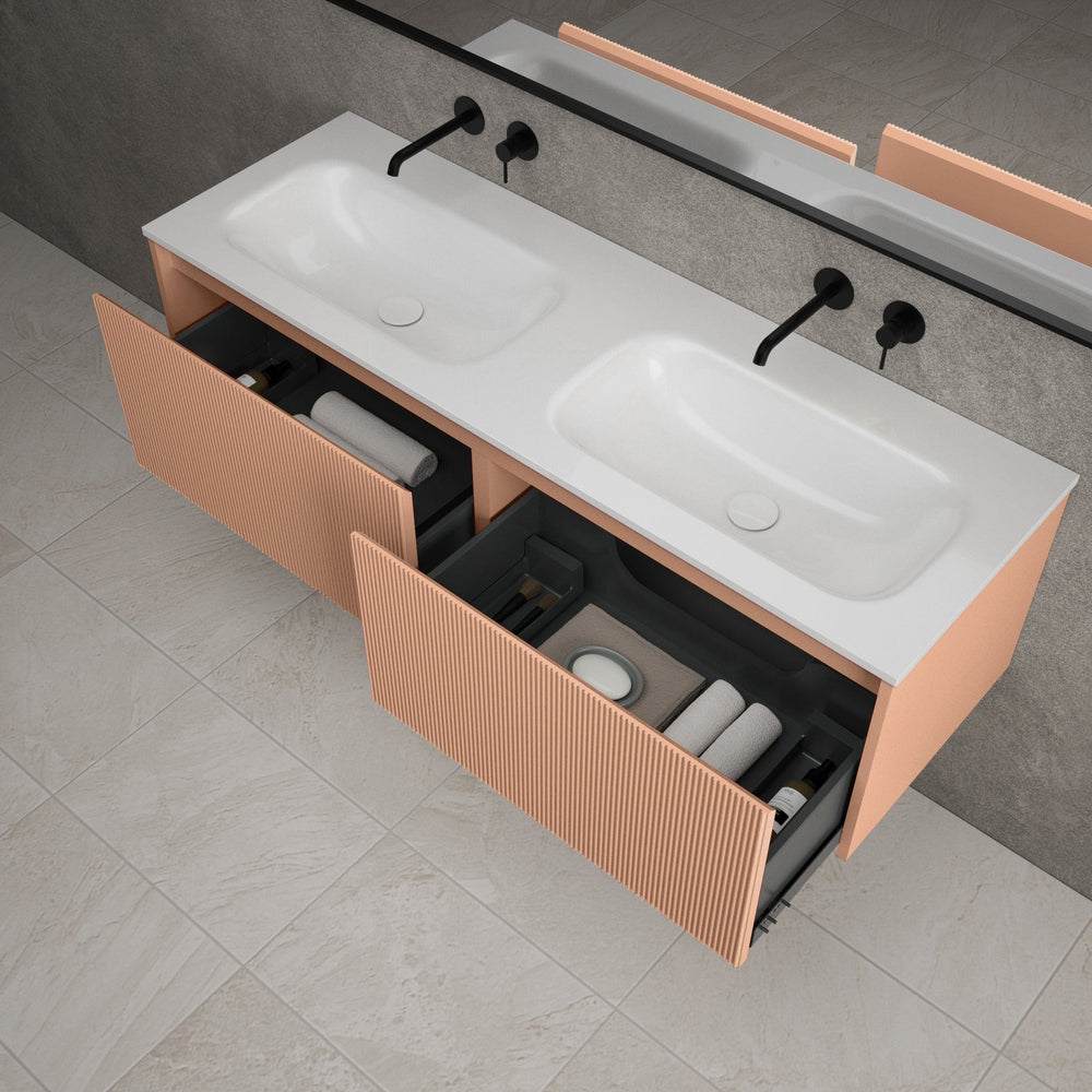 Scanalato Double Drawer Vanity Unit With Beyondstone Double Basin - Peach Fuzz 1400mm