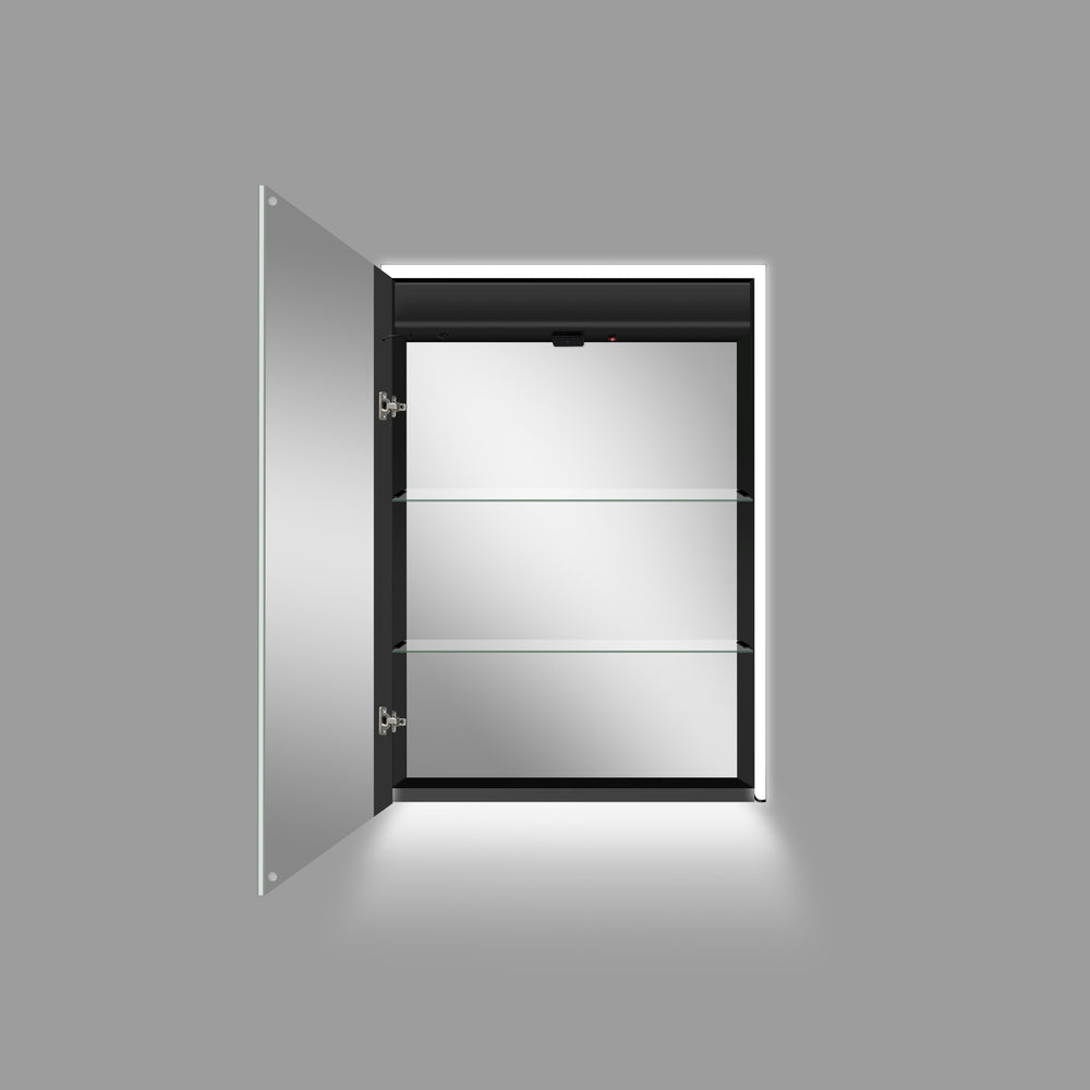 Fiano Steam-Free Modern Mirror Cabinet 500 x 700mm - Matt Black