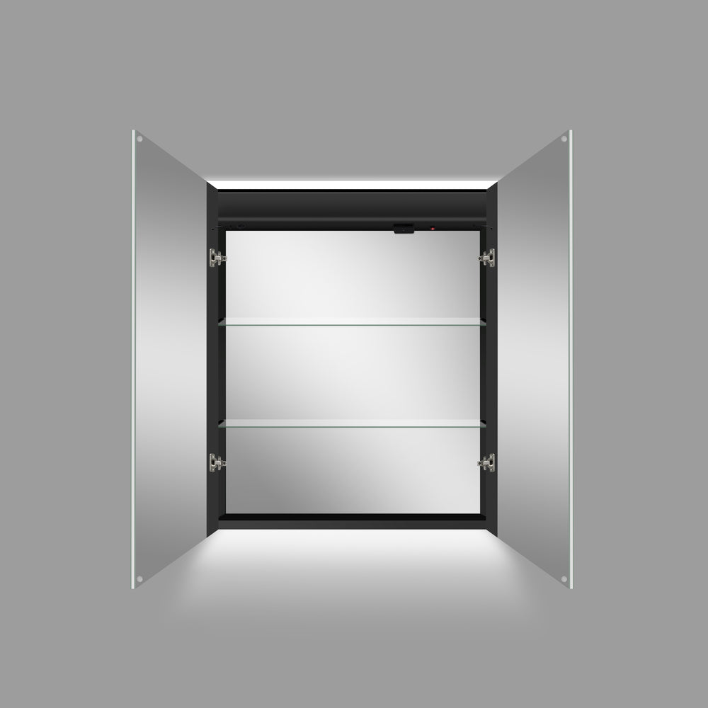Fiano Steam-Free Modern Mirror Cabinet 600 x 700mm - Matt Black