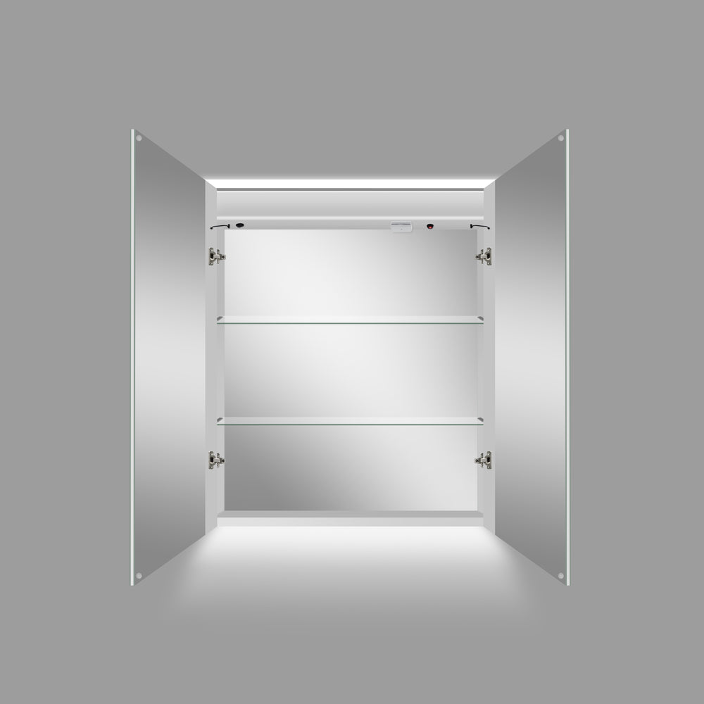Fiano Steam-Free Modern Mirror Cabinet 600 x 700mm - Aluminium