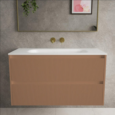 Scanalato Double Drawer Vanity Unit  With Beyondstone Basin - Mocha Mousse 1000mm