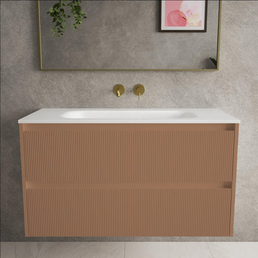 Scanalato Double Drawer Vanity Unit  With Beyondstone Basin - Mocha Mousse 1000mm