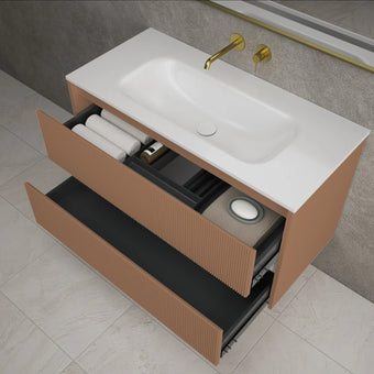 Scanalato Double Drawer Vanity Unit  With Beyondstone Basin - Mocha Mousse 1000mm