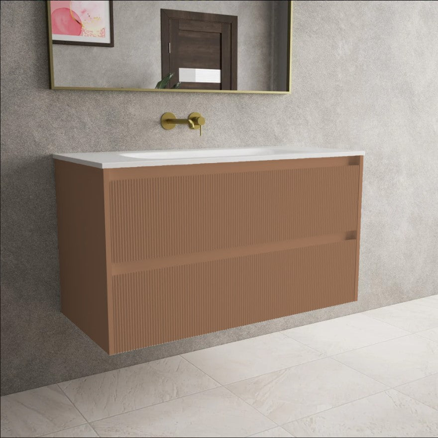 Scanalato Double Drawer Vanity Unit  With Beyondstone Basin - Mocha Mousse 1000mm