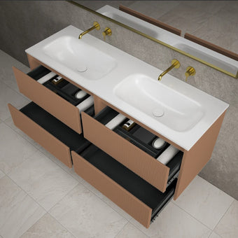 Scanalato Four Drawer Vanity Unit With Beyondstone Double Basin - Mocha Mousse 1200mm