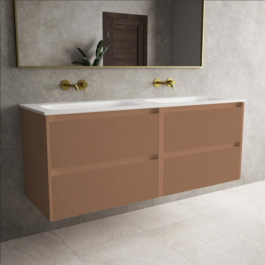 Scanalato Four Drawer Vanity Unit With Beyondstone Double Basin - Mocha Mousse 1200mm