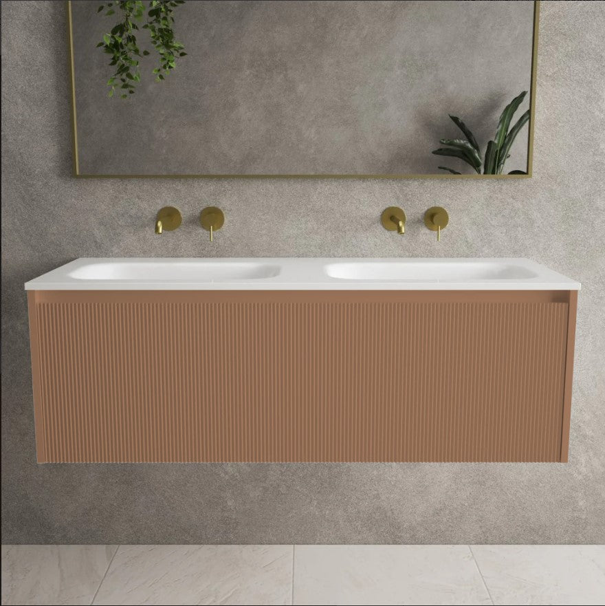 Scanalato Single Drawer Vanity Unit With Beyondstone Double Basin - Mocha Mousse 1200mm