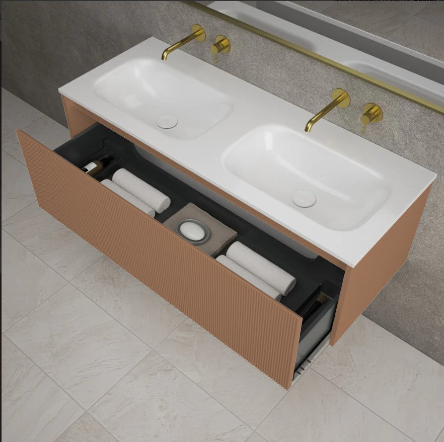Scanalato Single Drawer Vanity Unit With Beyondstone Double Basin - Mocha Mousse 1200mm