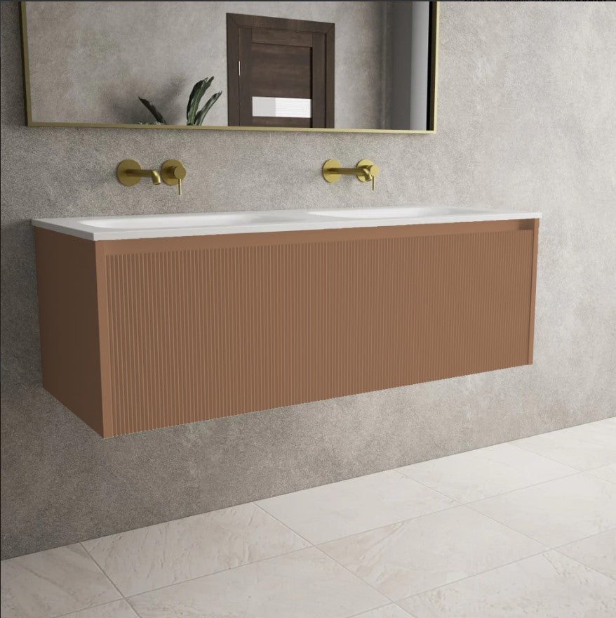 Scanalato Single Drawer Vanity Unit With Beyondstone Double Basin - Mocha Mousse 1200mm