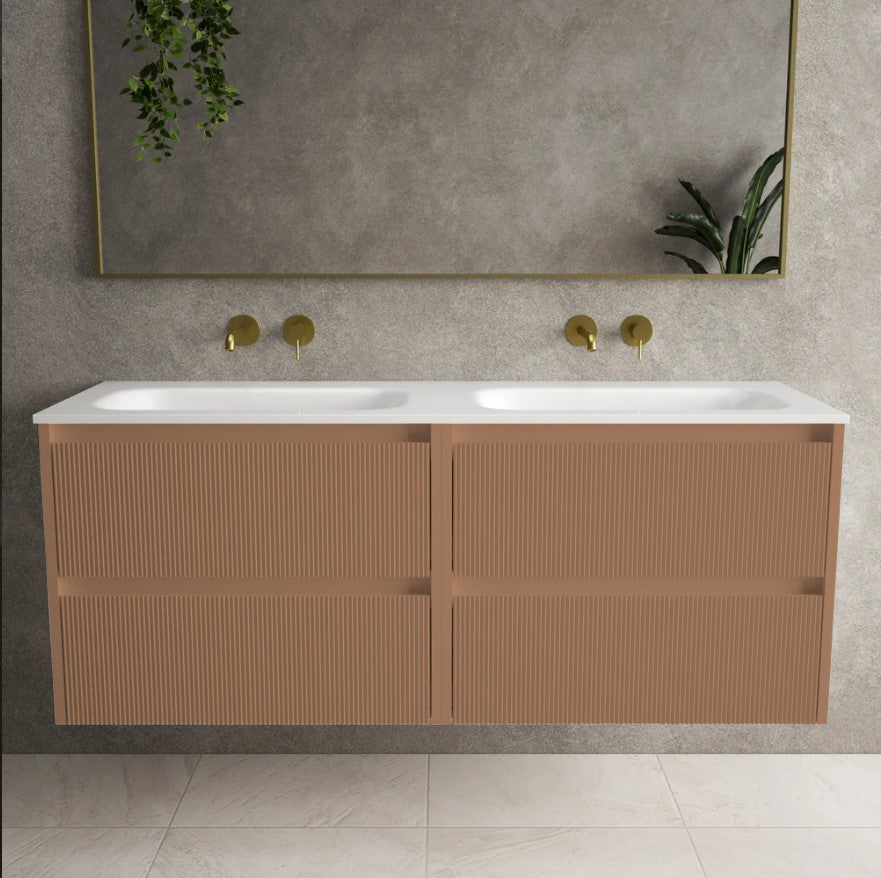 Scanalato Four Drawer Vanity Unit With Beyondstone Double Basin - Mocha Mousse 1400mm