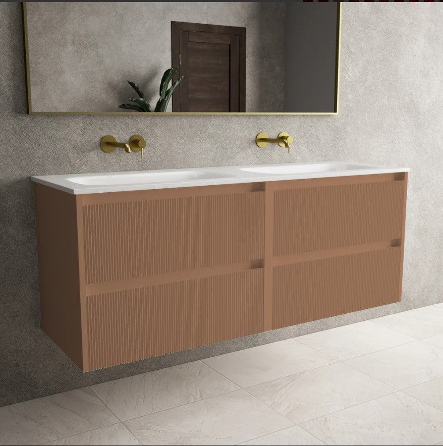 Scanalato Four Drawer Vanity Unit With Beyondstone Double Basin - Mocha Mousse 1400mm