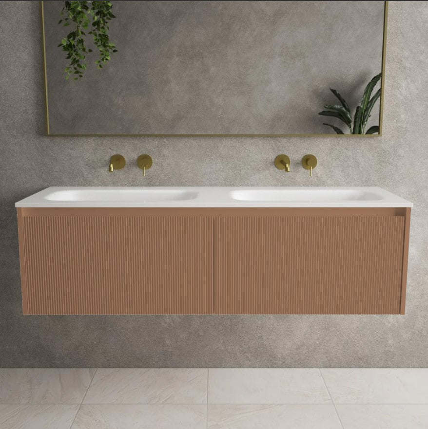 Scanalato Double Drawer Vanity Unit With Beyondstone Double Basin - Mocha Mousse 1400mm