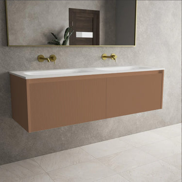 Scanalato Double Drawer Vanity Unit With Beyondstone Double Basin - Mocha Mousse 1400mm