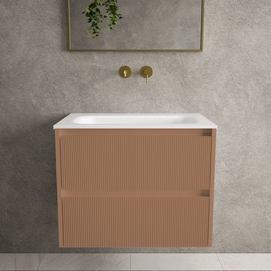 Scanalato Double Drawer Vanity Unit  With Beyondstone Basin - Mocha Mousse 600mm