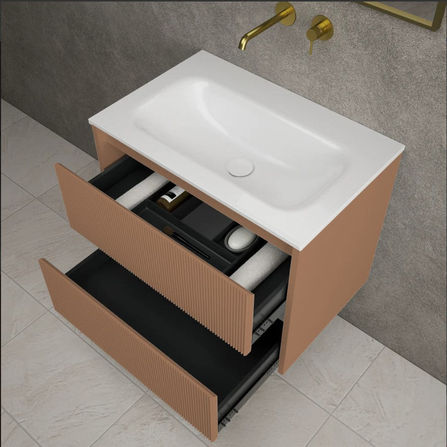 Scanalato Double Drawer Vanity Unit  With Beyondstone Basin - Mocha Mousse 600mm