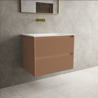 Scanalato Double Drawer Vanity Unit  With Beyondstone Basin - Mocha Mousse 600mm