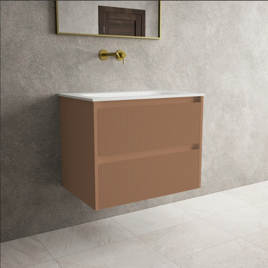 Scanalato Double Drawer Vanity Unit  With Beyondstone Basin - Mocha Mousse 600mm