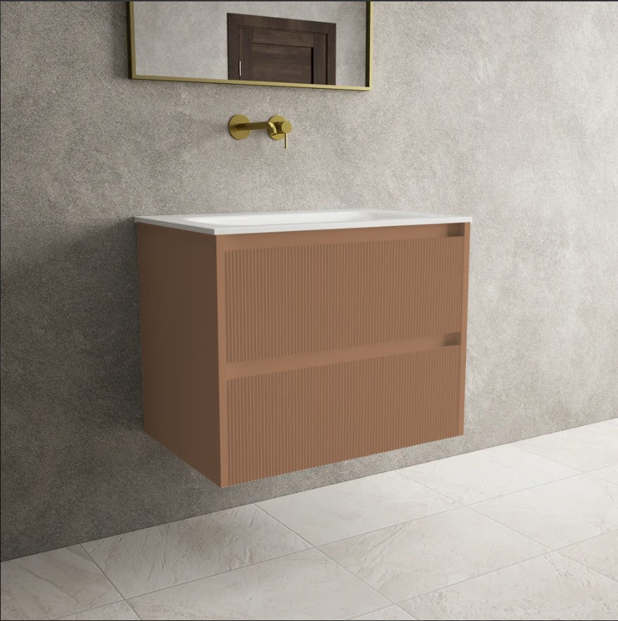 Scanalato Double Drawer Vanity Unit  With Beyondstone Basin - Mocha Mousse 700mm