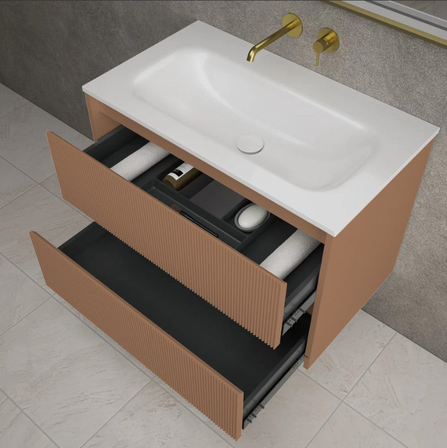 Scanalato Double Drawer Vanity Unit  With Beyondstone Basin - Mocha Mousse 800mm