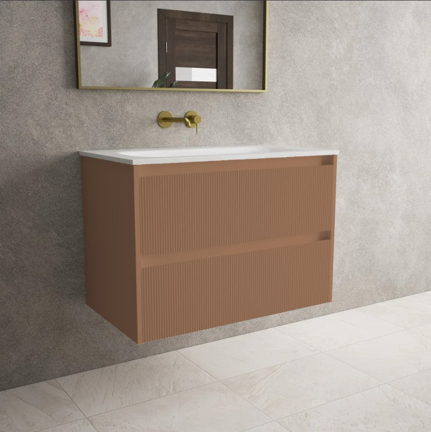 Scanalato Double Drawer Vanity Unit  With Beyondstone Basin - Mocha Mousse 800mm