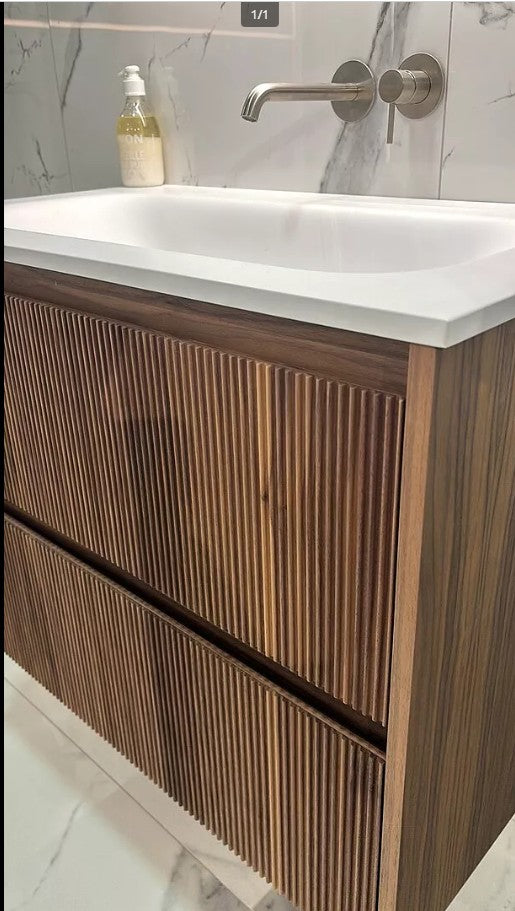 Scanalato Double Drawer Vanity Unit  With Beyondstone Basin - Walnut 600mm