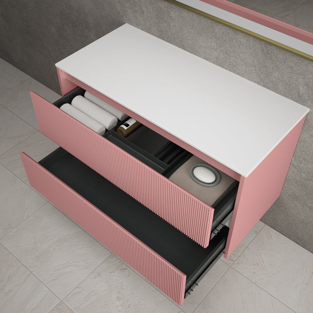 Scanalato Double Drawer Countertop Vanity Unit - Dusky Pink 1000mm