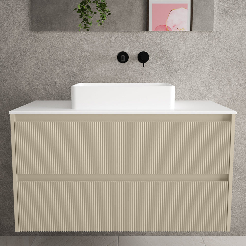 Scanalato Double Drawer Countertop Vanity Unit - Cashmere 1000mm