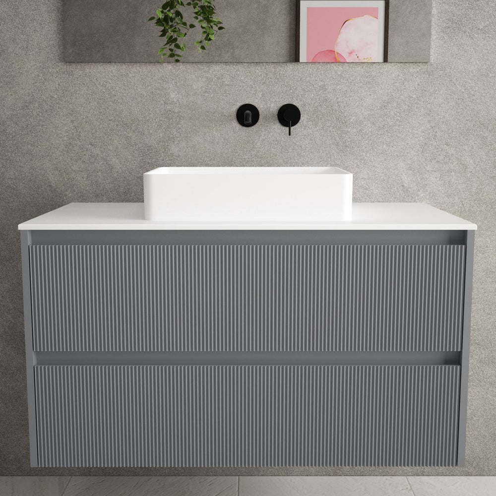 Scanalato Double Drawer Countertop Vanity Unit - Dove Grey 1000mm