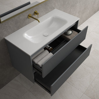 Scanalato Double Drawer Vanity Unit  With Beyondstone Basin - Dove Grey 1000mm