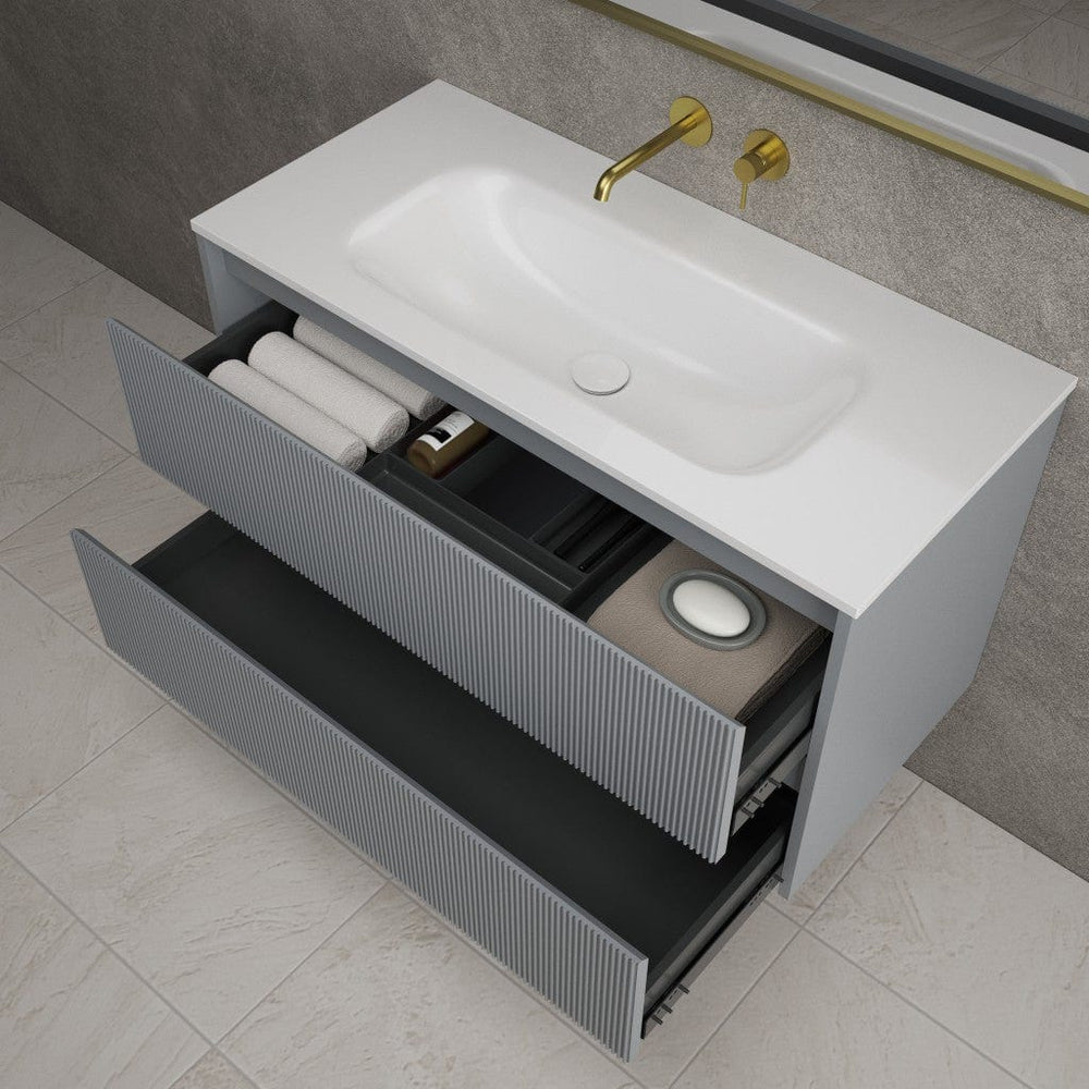 Scanalato Double Drawer Vanity Unit  With Beyondstone Basin - Dove Grey 1000mm