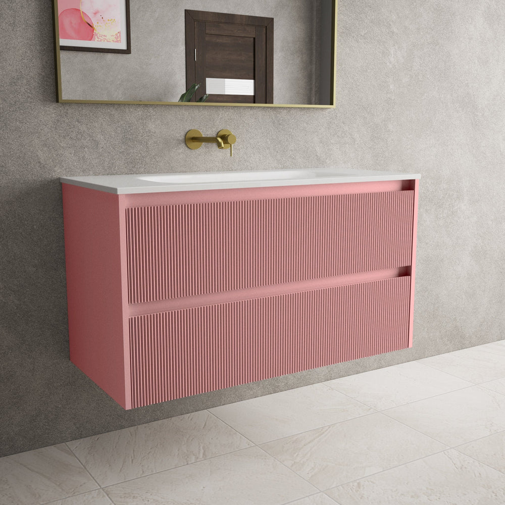 Scanalato Double Drawer Vanity Unit  With Beyondstone Basin - Dusky Pink 1000mm