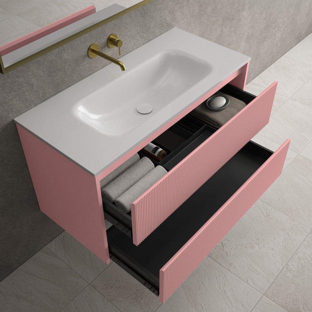 Scanalato Double Drawer Vanity Unit  With Beyondstone Basin - Dusky Pink 1000mm