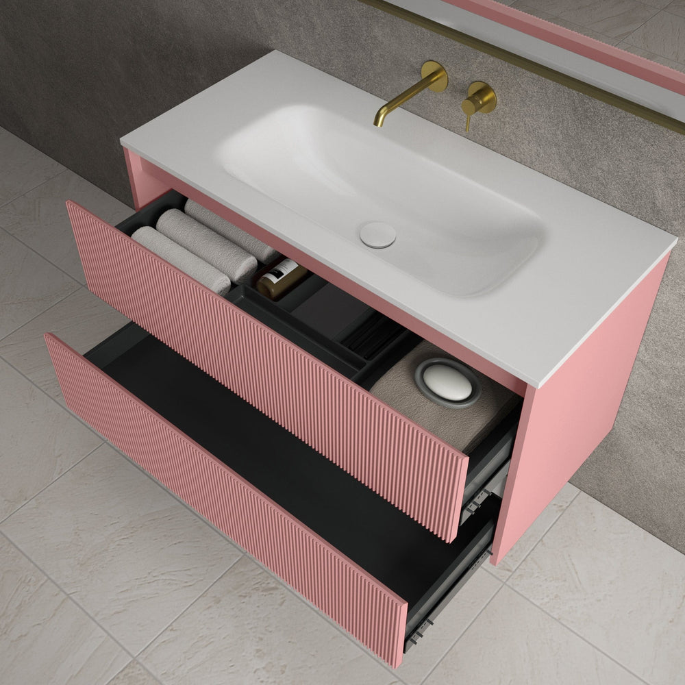Scanalato Double Drawer Vanity Unit  With Beyondstone Basin - Dusky Pink 1000mm
