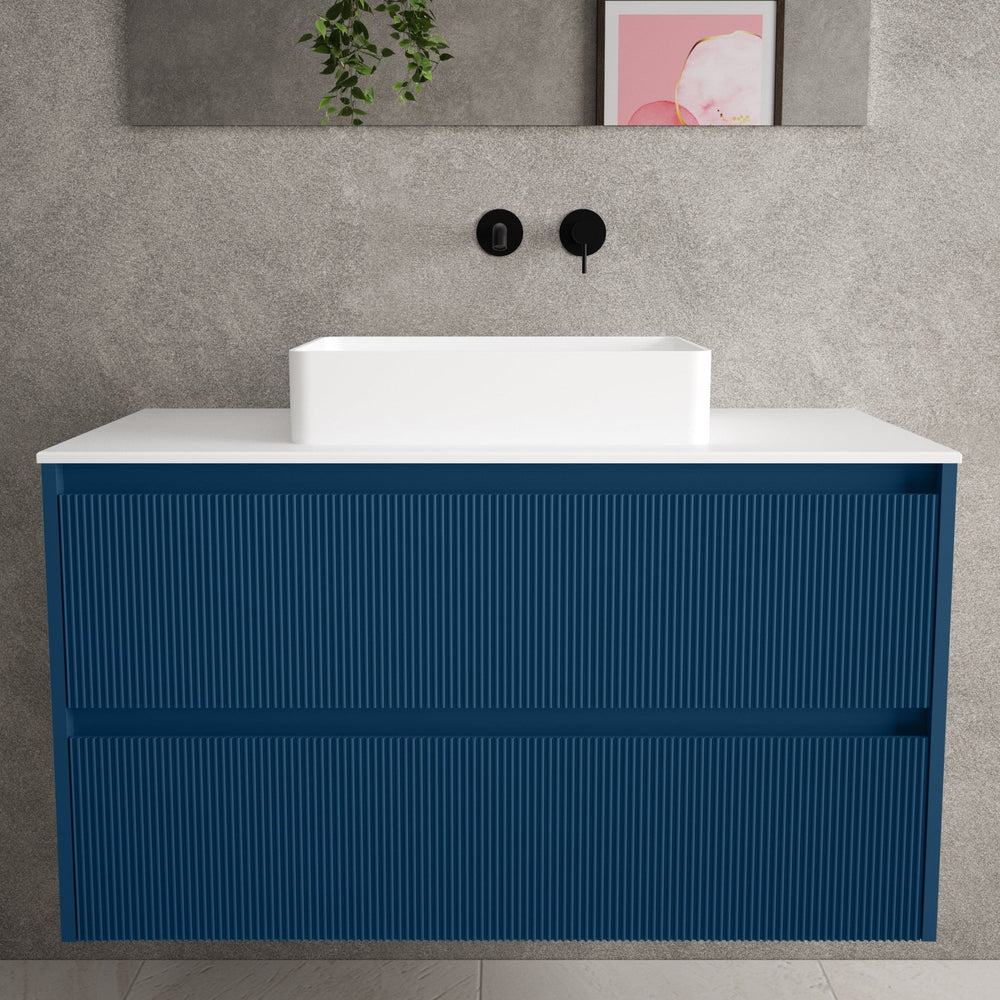 Scanalato Double Drawer Countertop Vanity Unit - Ocean Blue 1000mm