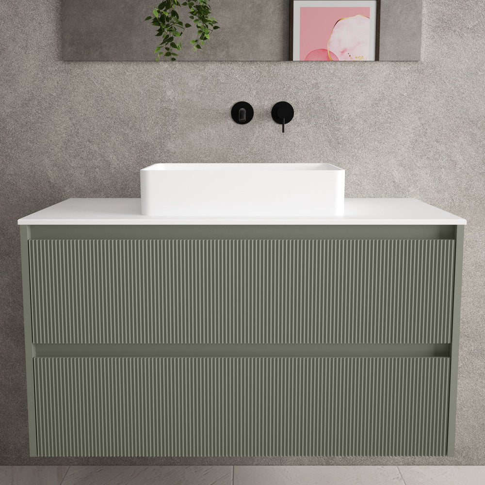 Scanalato Double Drawer Countertop Vanity Unit - Pistachio 1000mm