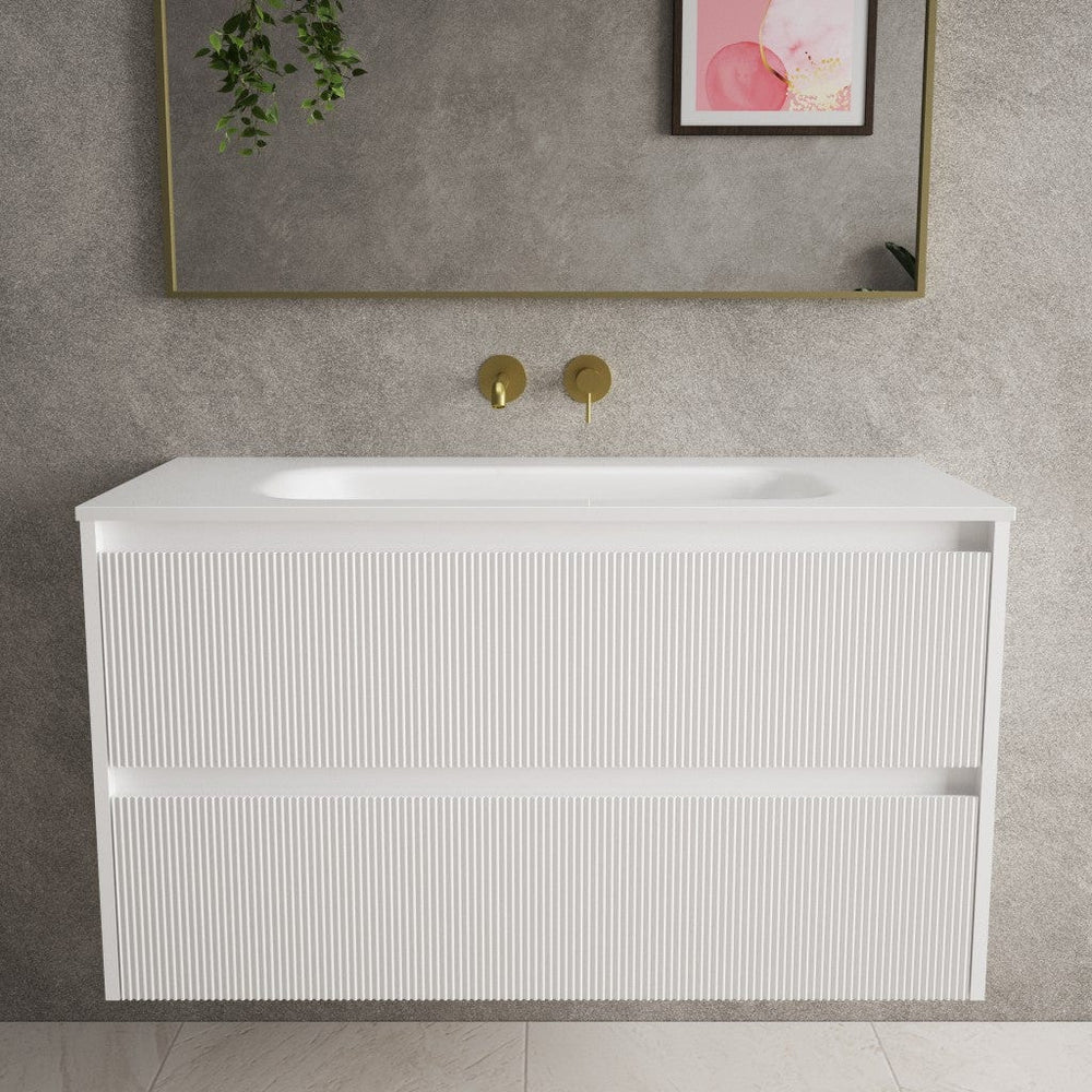 Scanalato Double Drawer Vanity Unit  With Beyondstone Basin - Pure White 1000mm
