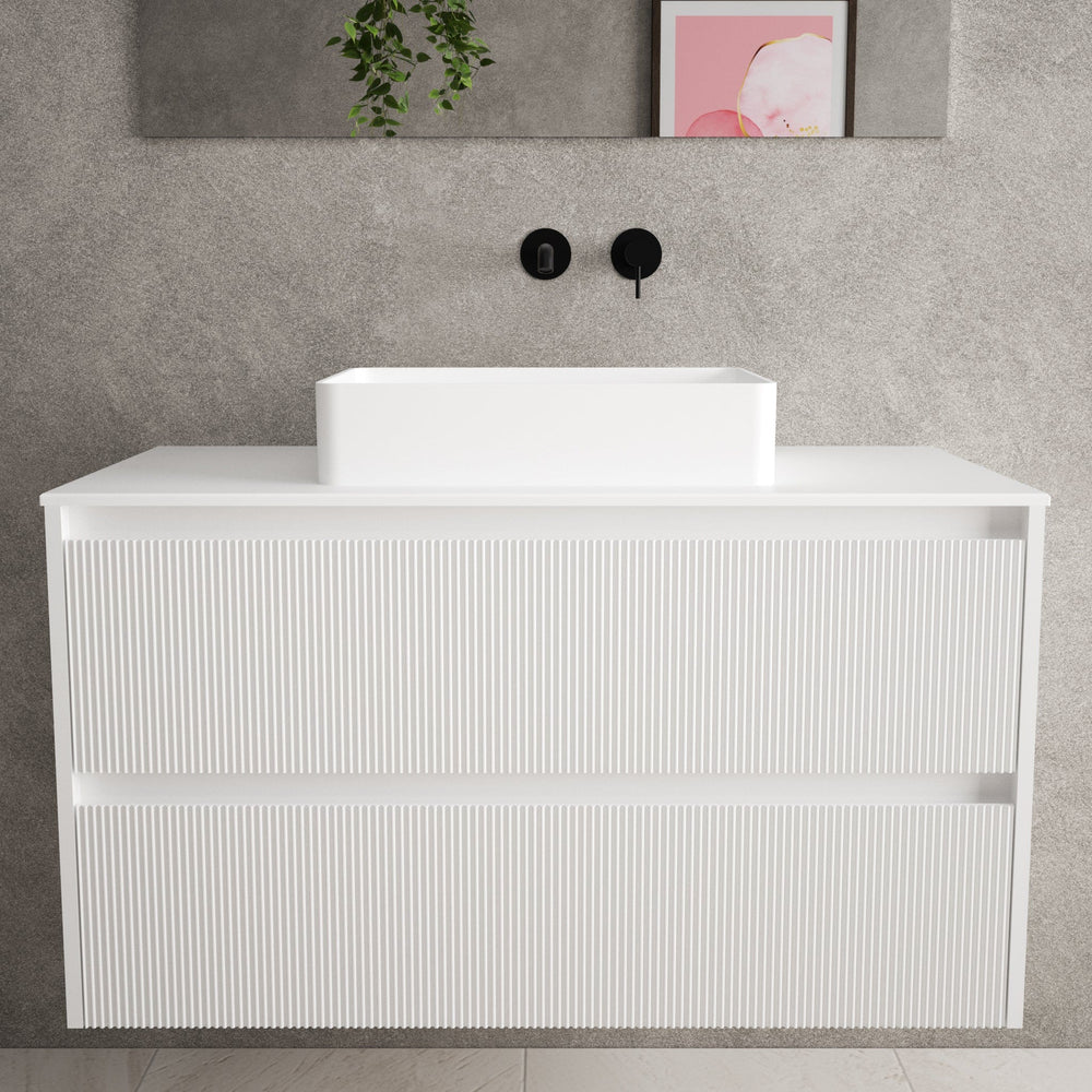 Scanalato Double Drawer Countertop Vanity Unit - Pure White 1000mm