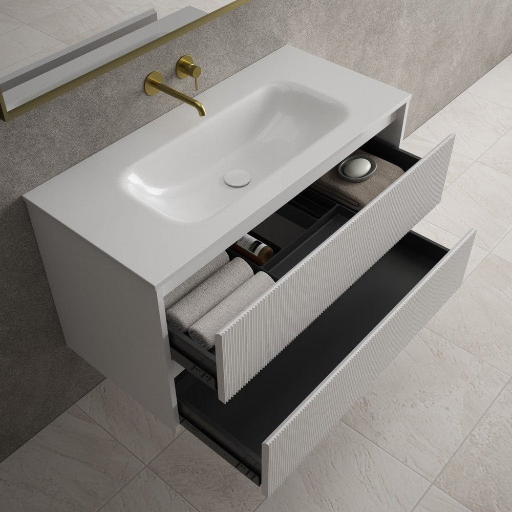 Scanalato Double Drawer Vanity Unit  With Beyondstone Basin - Pure White 1000mm