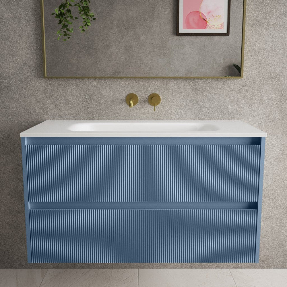 Scanalato Double Drawer Vanity Unit  With Beyondstone Basin - Soft Blue 1000mm