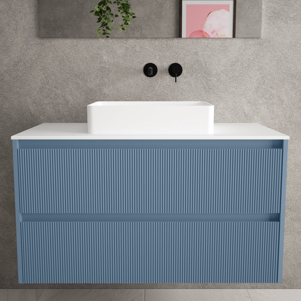 Scanalato Double Drawer Countertop Vanity Unit - Soft Blue 1000mm