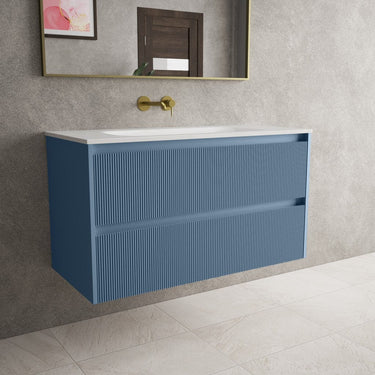 Scanalato Double Drawer Vanity Unit  With Beyondstone Basin - Soft Blue 1000mm